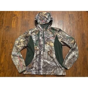 Under Armour Camo Jacket Womens M Scent Control Hunting Half Zip UA Storm Hooded